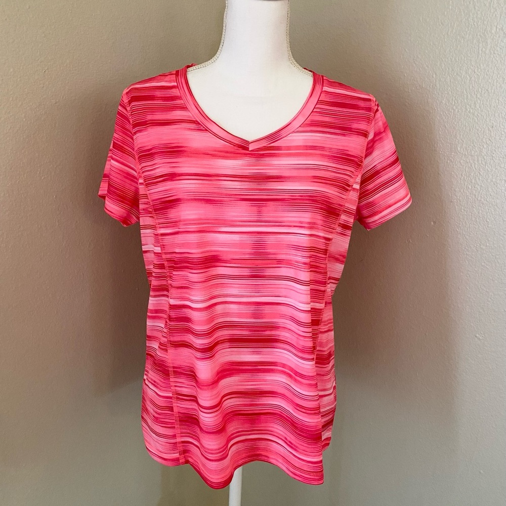Made For Life Womens Pink V Neck Quick Dry Workout Top Size Petite Large